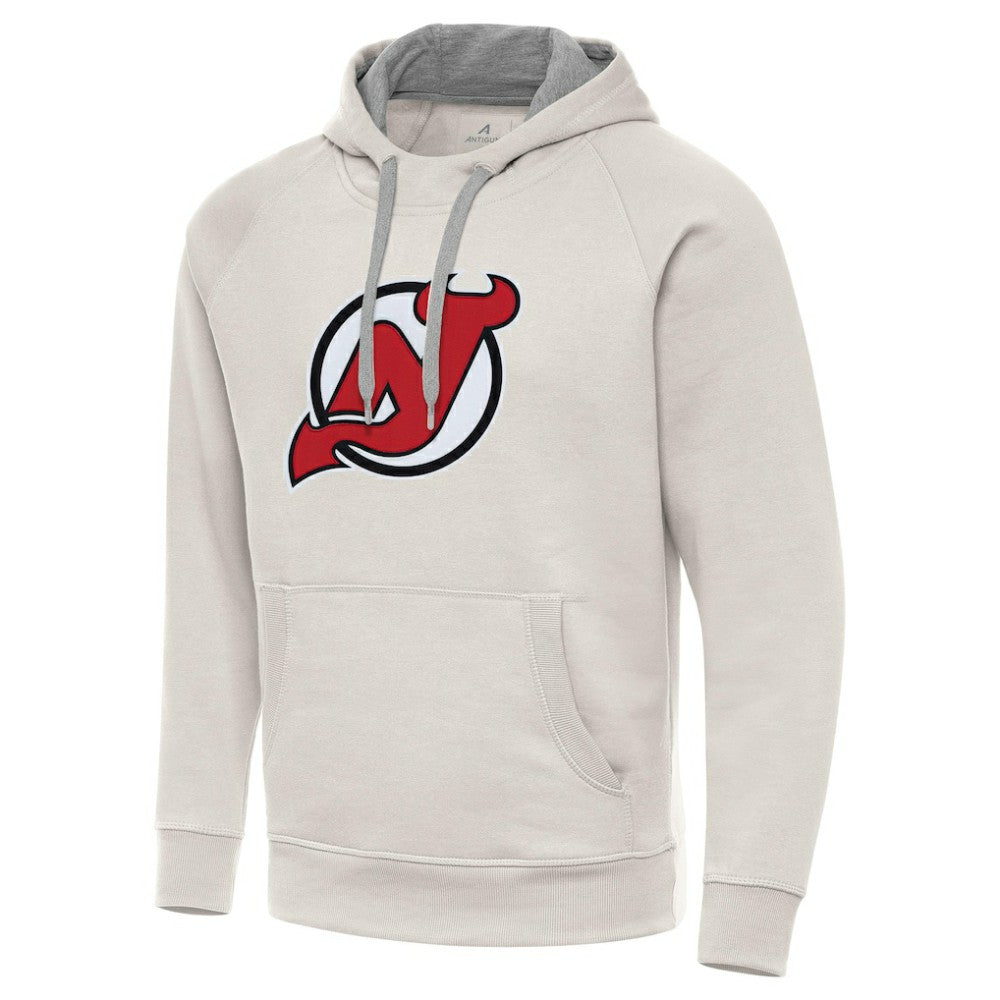 NHL New Jersey Devils Antigua Big Logo Victory Pullover Hoodie - Cream