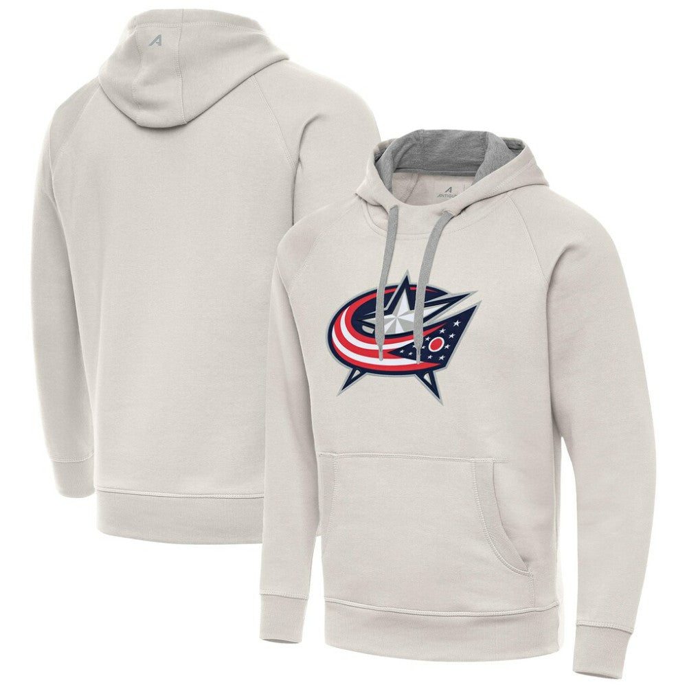 NHL Columbus Blue Jackets Antigua Big Logo Victory Pullover Hoodie - Cream
