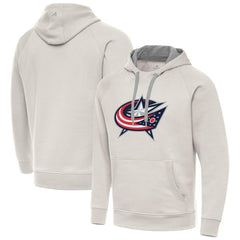 NHL Columbus Blue Jackets Antigua Big Logo Victory Pullover Hoodie - Cream