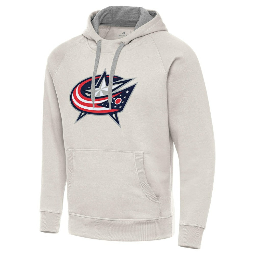 NHL Columbus Blue Jackets Antigua Big Logo Victory Pullover Hoodie - Cream