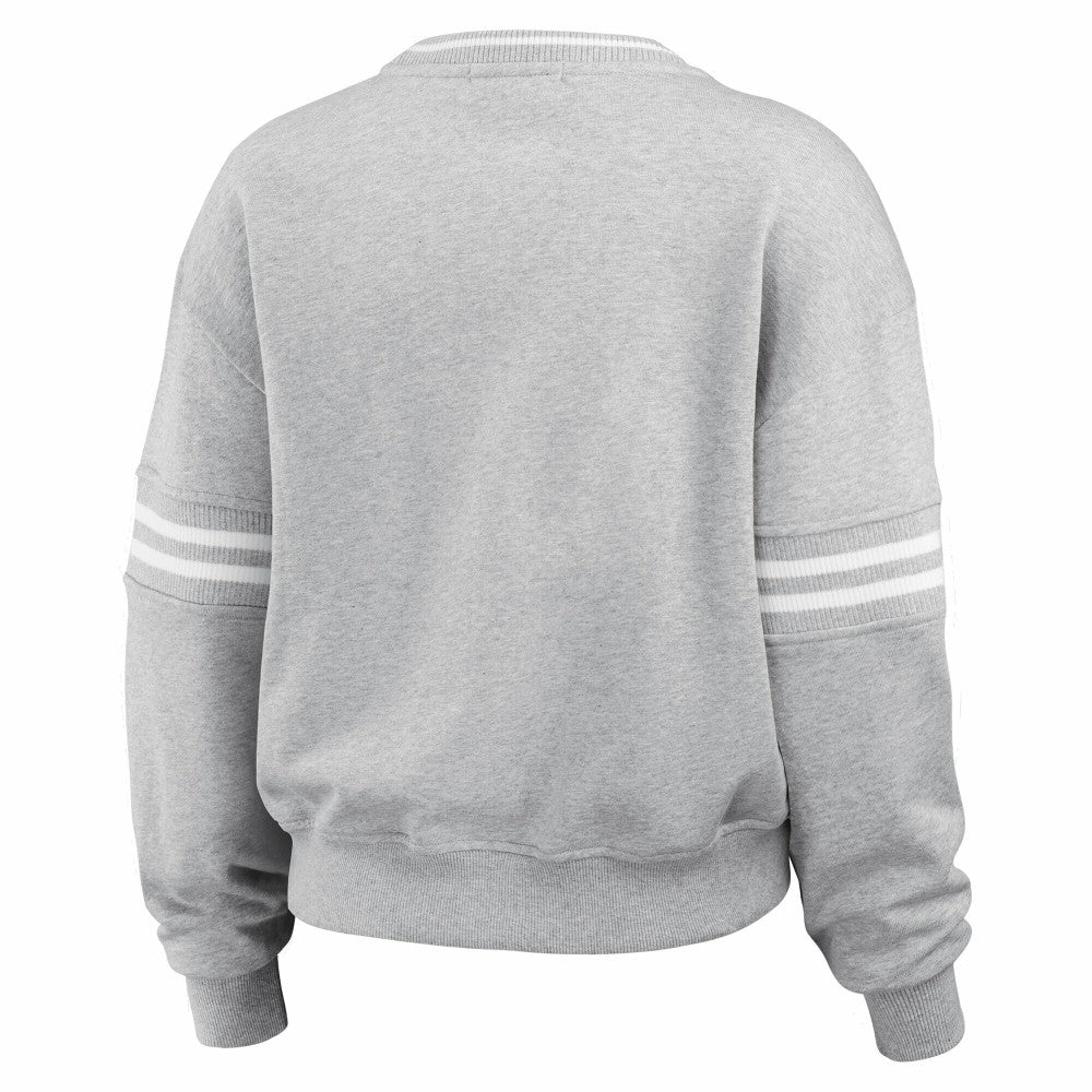 New York Mets WEAR by Erin Andrews Women's Sleeve Stripe Fleece Sweatshirt - Gray Sweatshirts