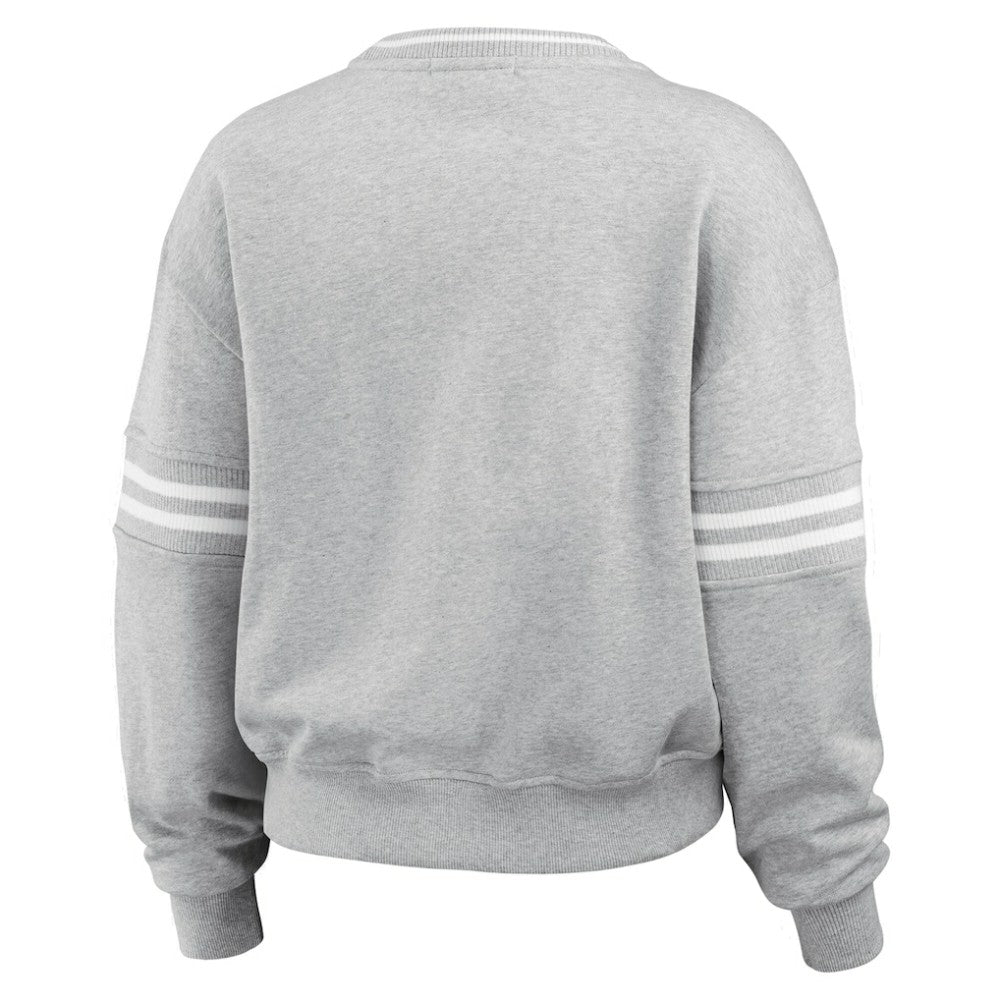 New York Yankees WEAR by Erin Andrews Women's Sleeve Stripe Fleece Crewneck Sweatshirt - Gray Sweatshirts