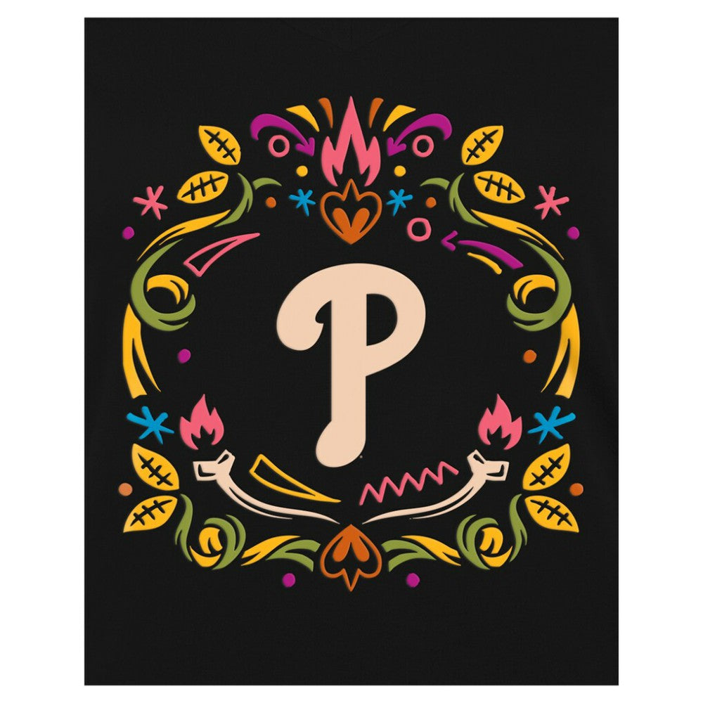 Philadelphia Phillies New Era Women's Día de los Muertos V-Neck T-Shirt - Black T-shirts