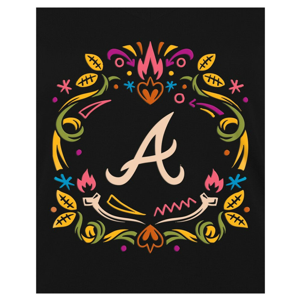 Atlanta Braves New Era Women's Día de los Muertos V-Neck T-Shirt - Black T-shirts
