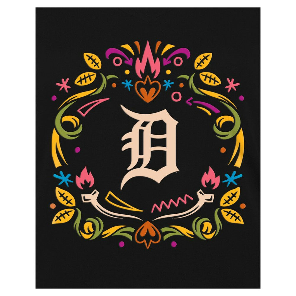 Detroit Tigers New Era Women's Día de los Muertos V-Neck T-Shirt - Black T-shirts