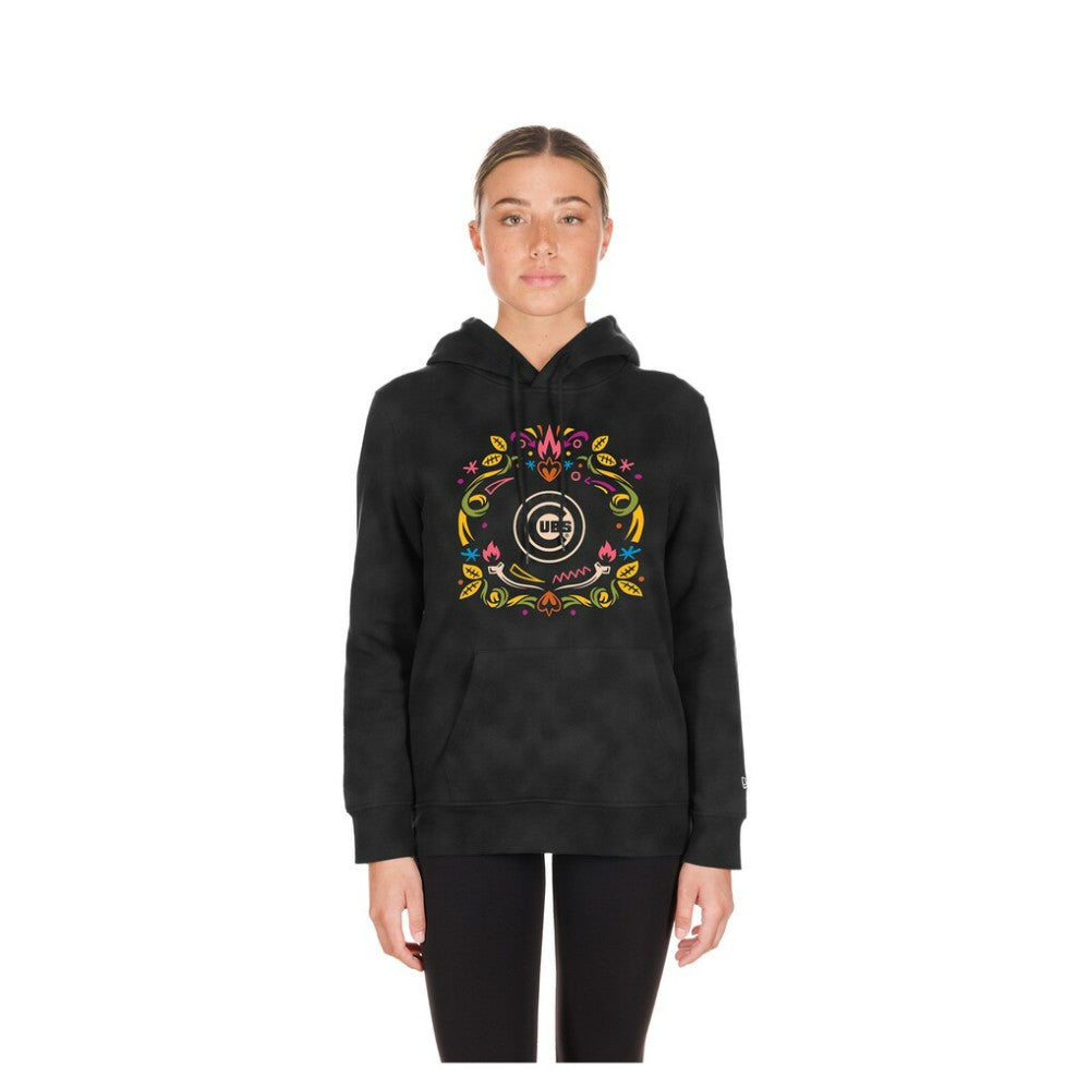Chicago Cubs New Era Women's Día de Muertos Mineral Wash Hoodie Sweatshirt - Black Hoodies