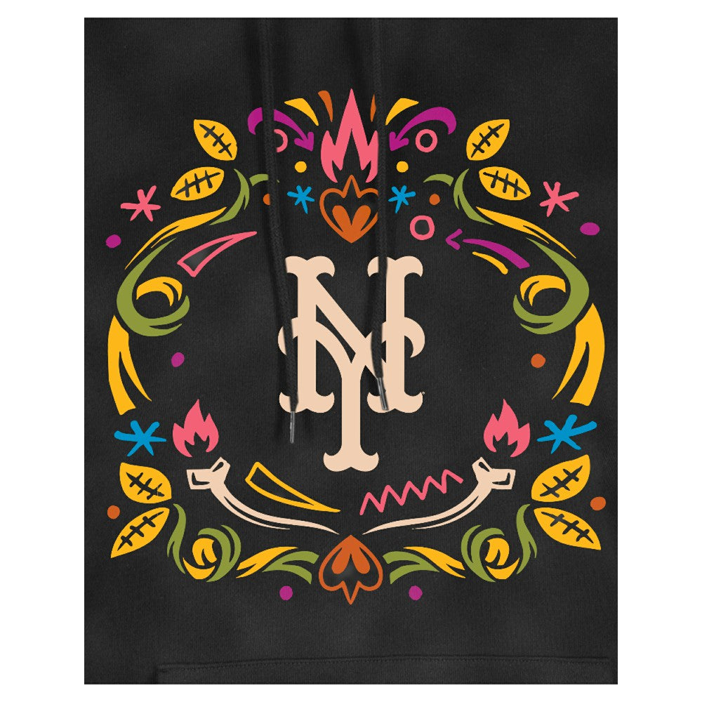 New York Mets New Era Women's Día de Muertos Mineral Wash Hoodie Sweatshirt - Black Hoodies