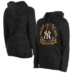 New York Yankees New Era Women's Día de Muertos Mineral Wash Hoodie Sweatshirt - Black Hoodies