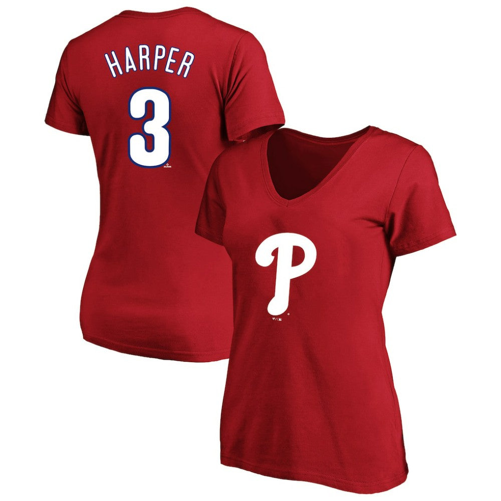 Bryce Harper Philadelphia Phillies Profile Women's Plus Size Name & Number V-Neck T-Shirt - Red T-shirts