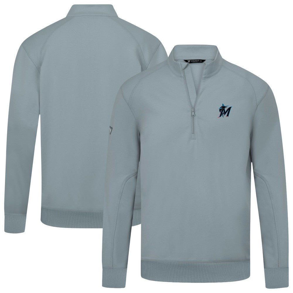 Miami Marlins Levelwear Upright Insignia Tri-Blend Quarter-Zip Pullover - Gray Pullover