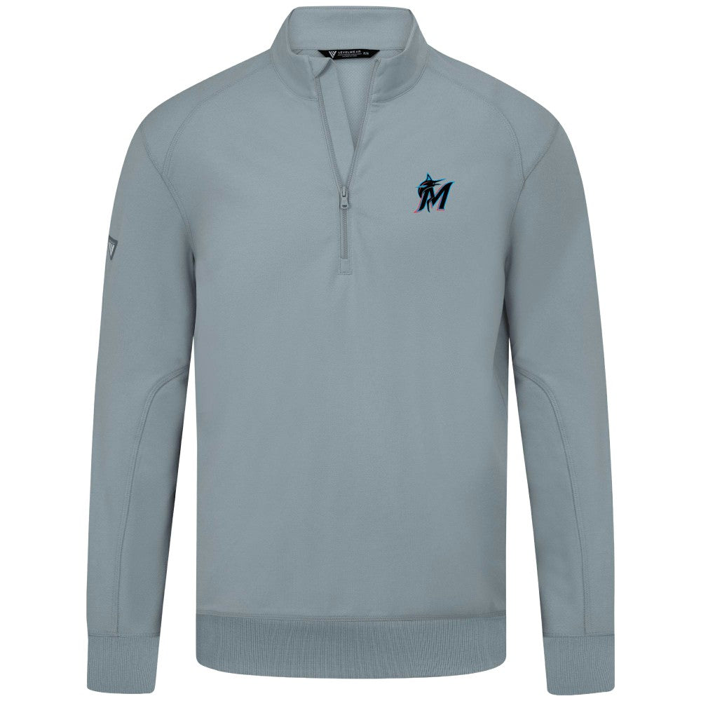 Miami Marlins Levelwear Upright Insignia Tri-Blend Quarter-Zip Pullover - Gray Pullover