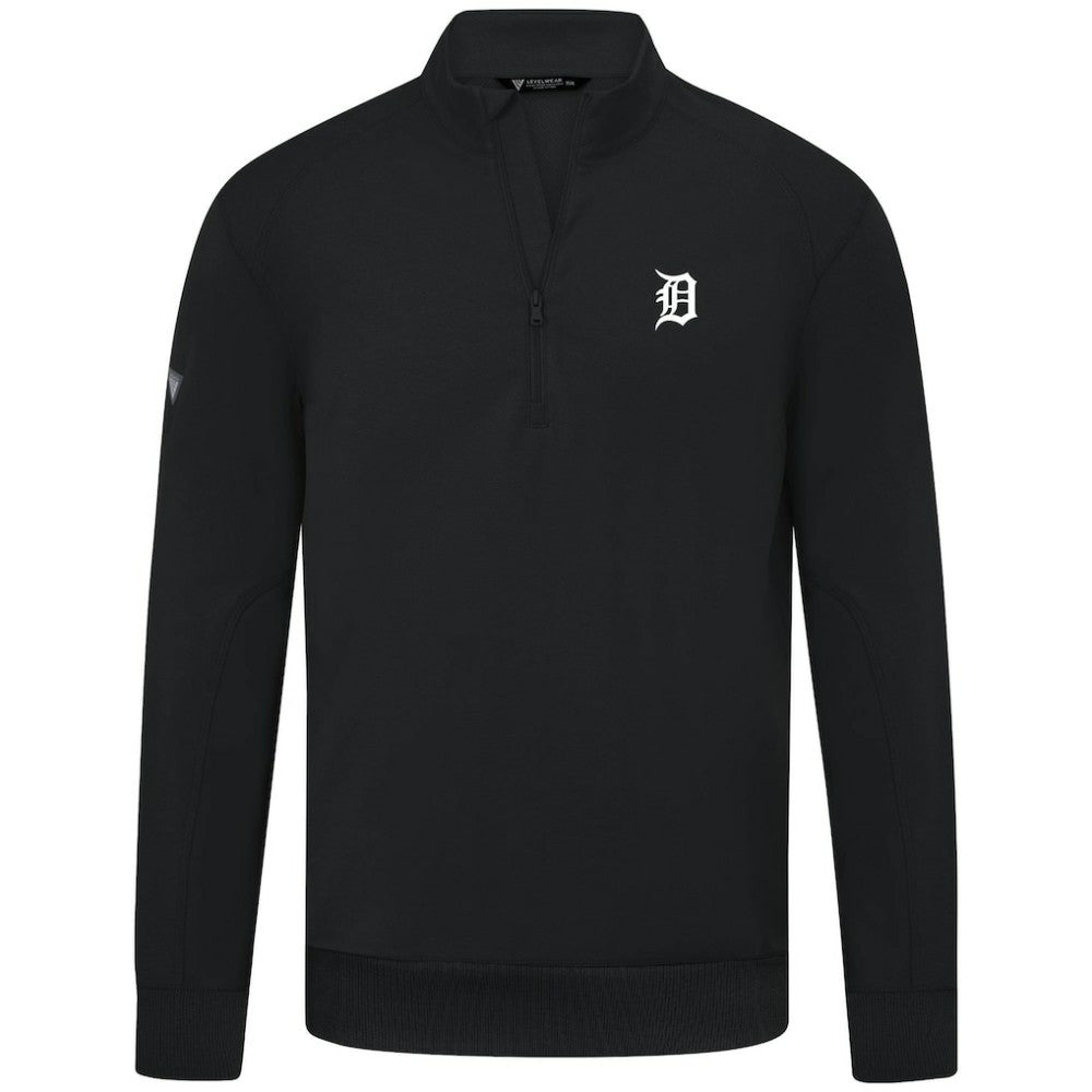 Detroit Tigers Levelwear Upright Insignia Tri-Blend Quarter-Zip Pullover - Black Pullover