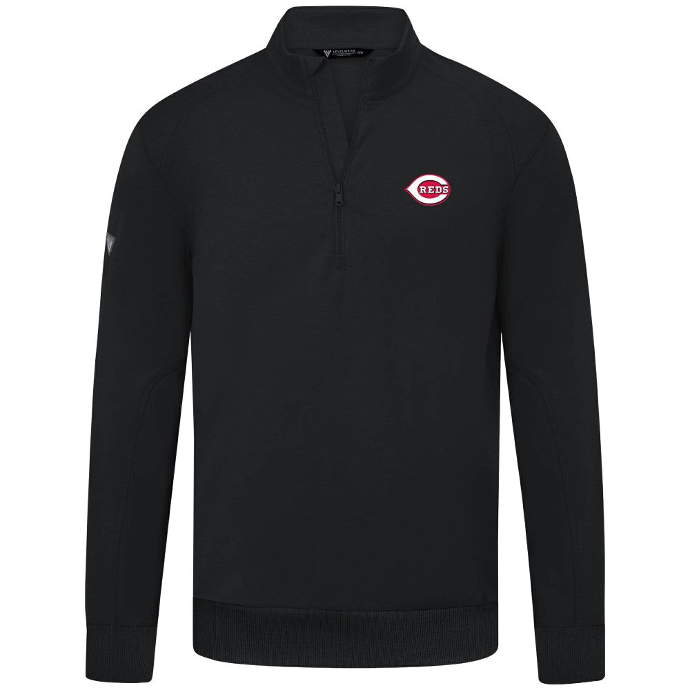 Cincinnati Reds Levelwear Upright Insignia Tri-Blend Quarter-Zip Pullover - Black Pullover