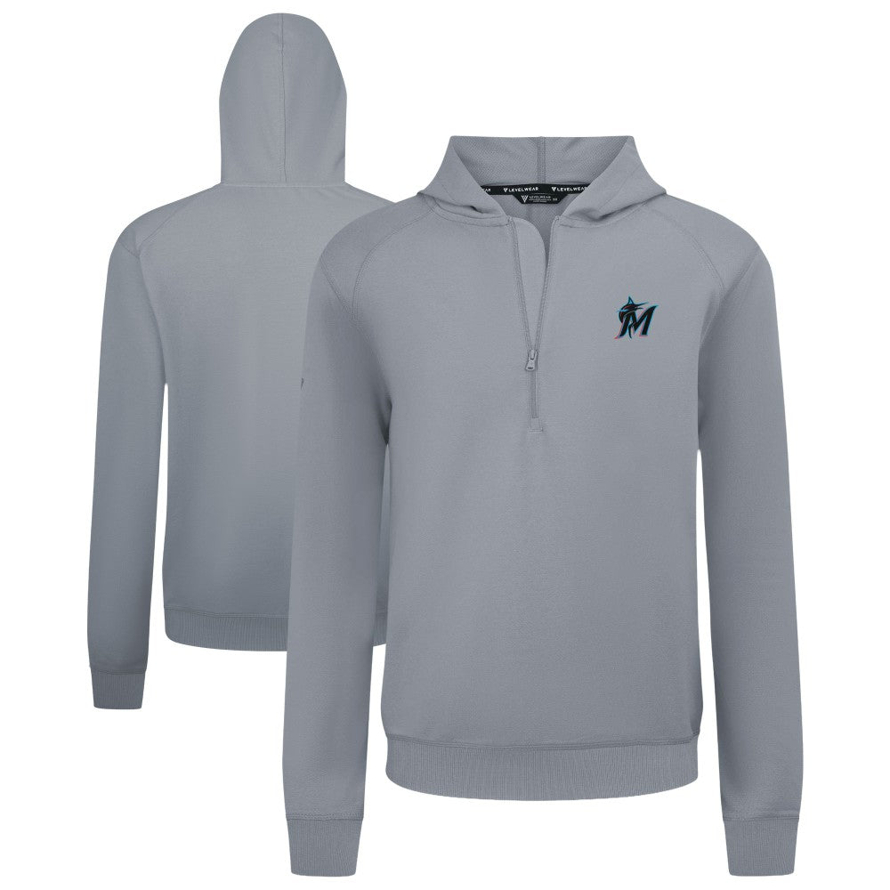 Miami Marlins Levelwear Technic Insignia Quarter-Zip Hoodie - Gray Hoodies