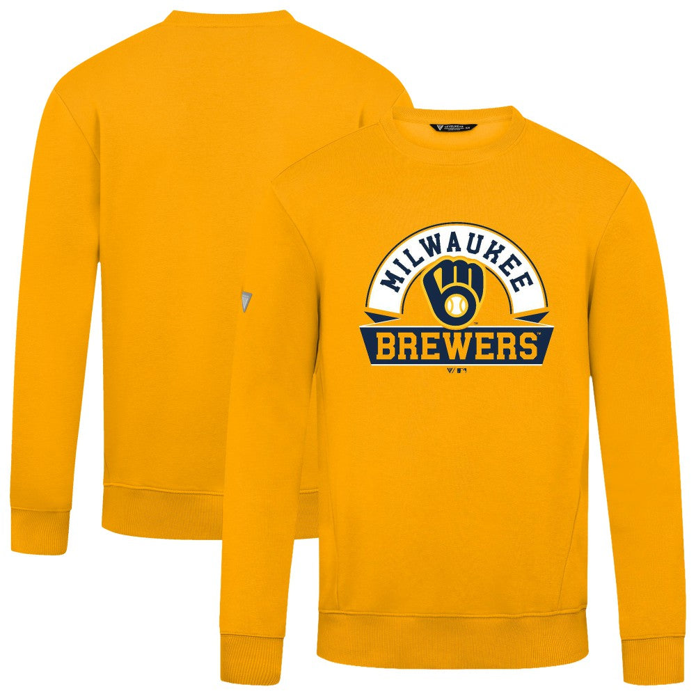 Milwaukee Brewers Levelwear Zane Banner Arch Sweatshirt - Gold Sweatshirts