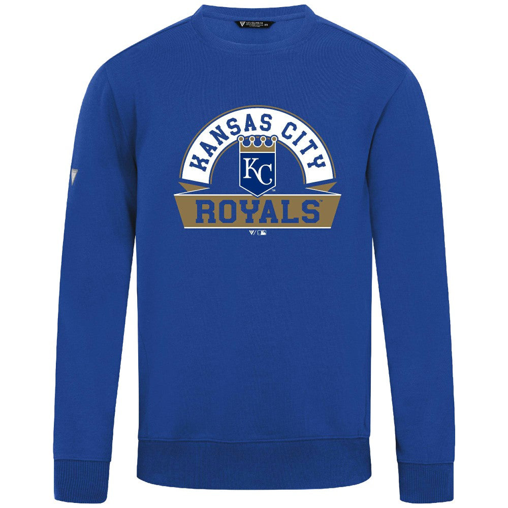 Kansas City Royals Levelwear Zane Banner Arch Sweatshirt - Royal Sweatshirts