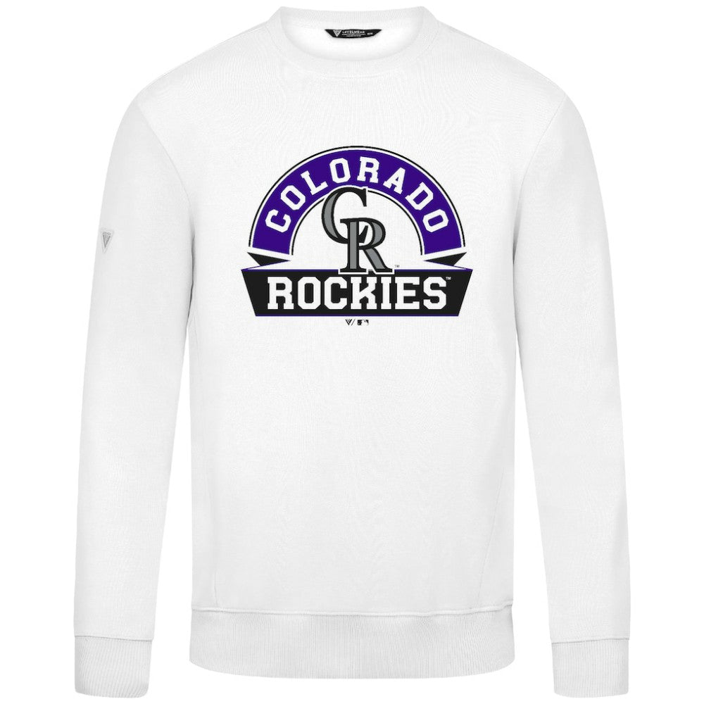 Colorado Rockies Levelwear Zane Banner Arch Sweatshirt - White Sweatshirts