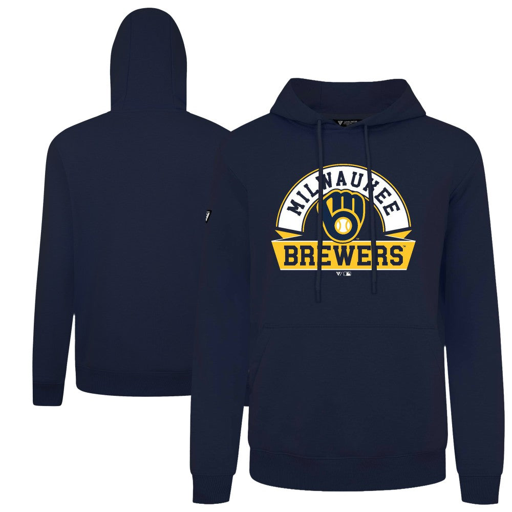 Milwaukee Brewers Levelwear Podium Banner Arch Hoodie - Navy Hoodies