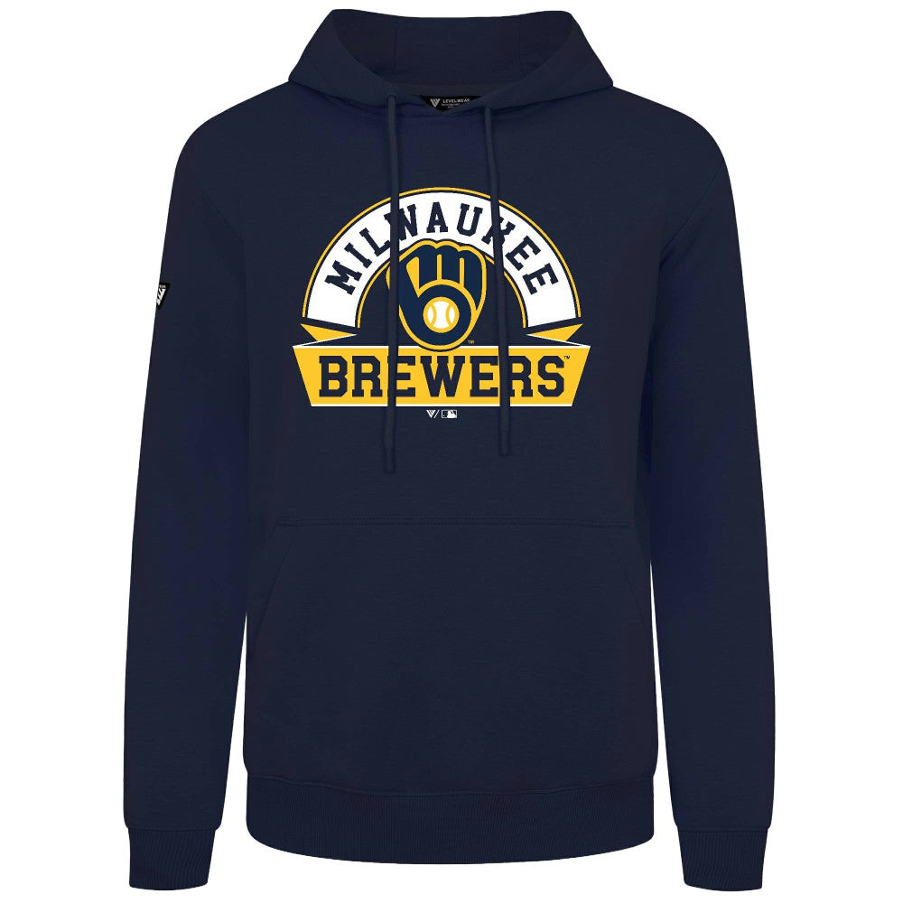 Milwaukee Brewers Levelwear Podium Banner Arch Hoodie - Navy Hoodies