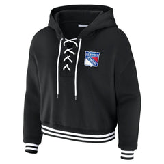 NHL New York Rangers WEAR by Erin Andrews Women's Cropped Lace-Up Hoodie - Black