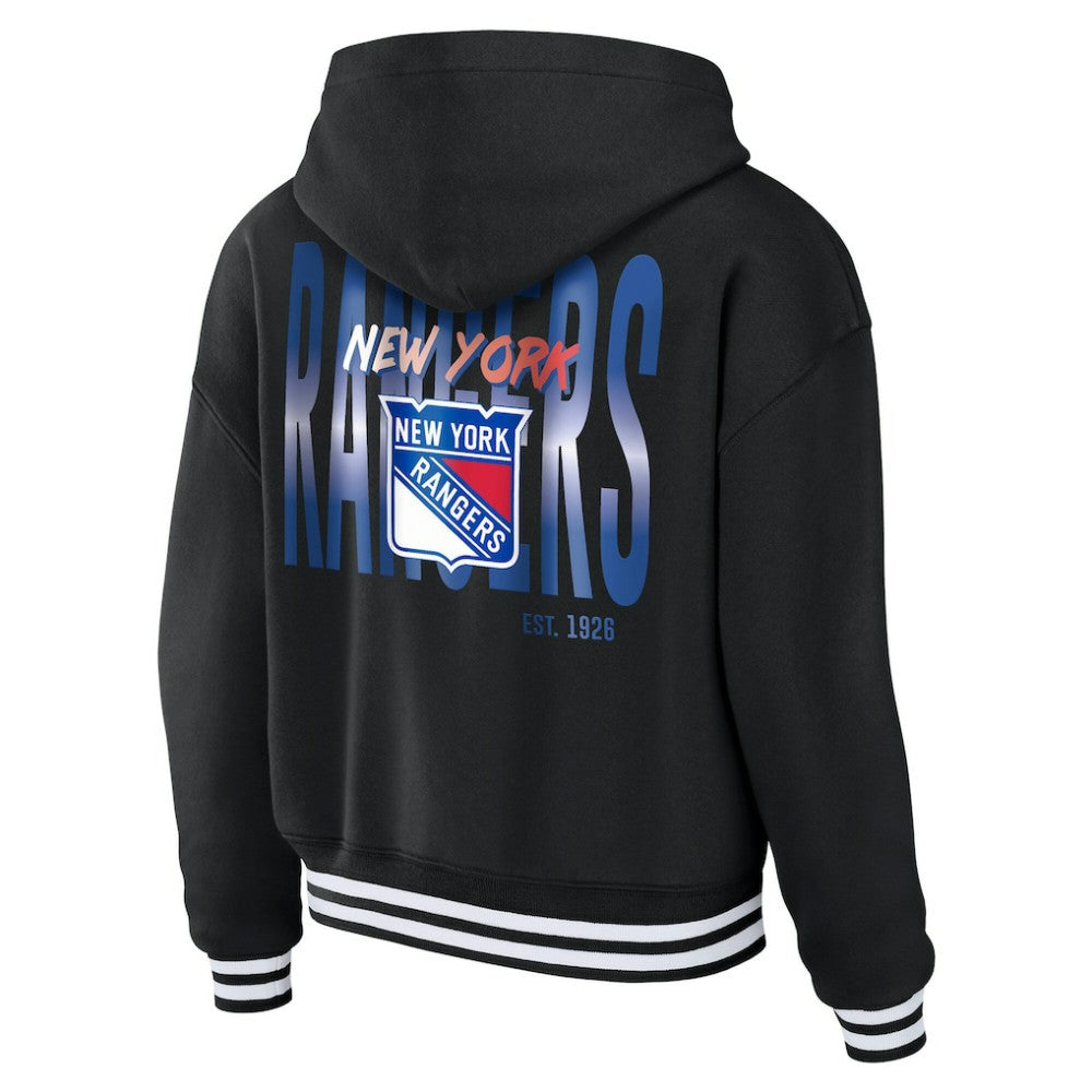 NHL New York Rangers WEAR by Erin Andrews Women's Cropped Lace-Up Hoodie - Black