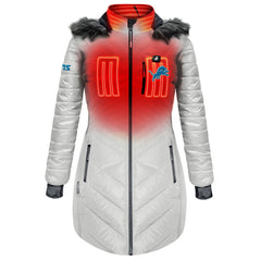 Detroit Lions ActionHeat Women's 5V Battery Heated Long Puffer Full-Zip Hoodie Jacket White