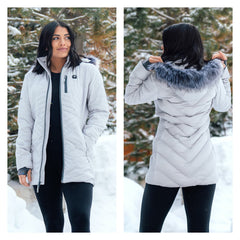 Detroit Lions ActionHeat Women's 5V Battery Heated Long Puffer Full-Zip Hoodie Jacket White