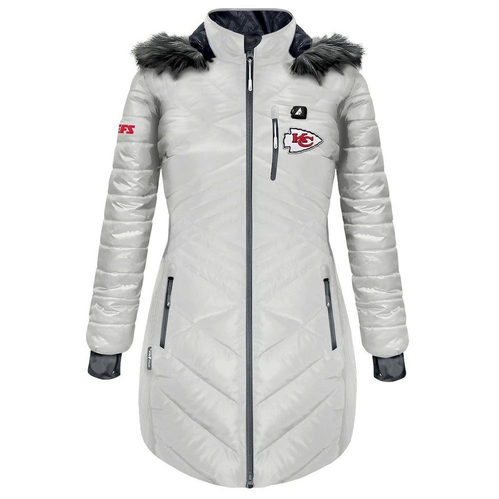 Kansas City Chiefs ActionHeat Women's 5V Battery Heated Long Puffer Full-Zip Hoodie Jacket White