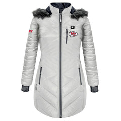 Kansas City Chiefs ActionHeat Women's 5V Battery Heated Long Puffer Full-Zip Hoodie Jacket White