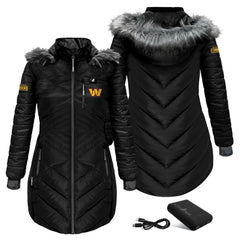 Washington Commanders ActionHeat Women's 5V Battery Heated Long Puffer Full-Zip Hoodie Jacket Black