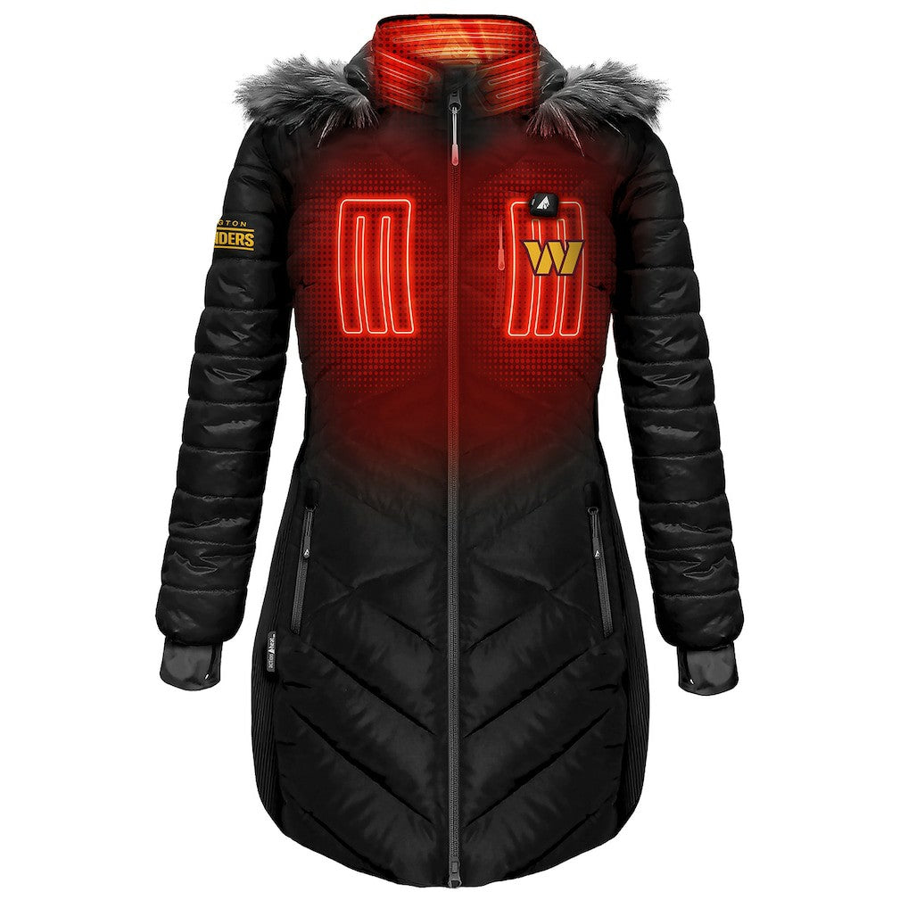 Washington Commanders ActionHeat Women's 5V Battery Heated Long Puffer Full-Zip Hoodie Jacket Black