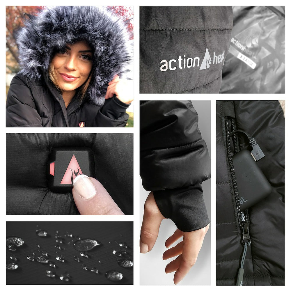 Washington Commanders ActionHeat Women's 5V Battery Heated Long Puffer Full-Zip Hoodie Jacket Black