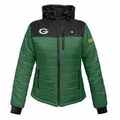 Green Bay Packers ActionHeat Women's 5V Battery Heated Insulated Puffer Full-Zip Jacket Green/Black