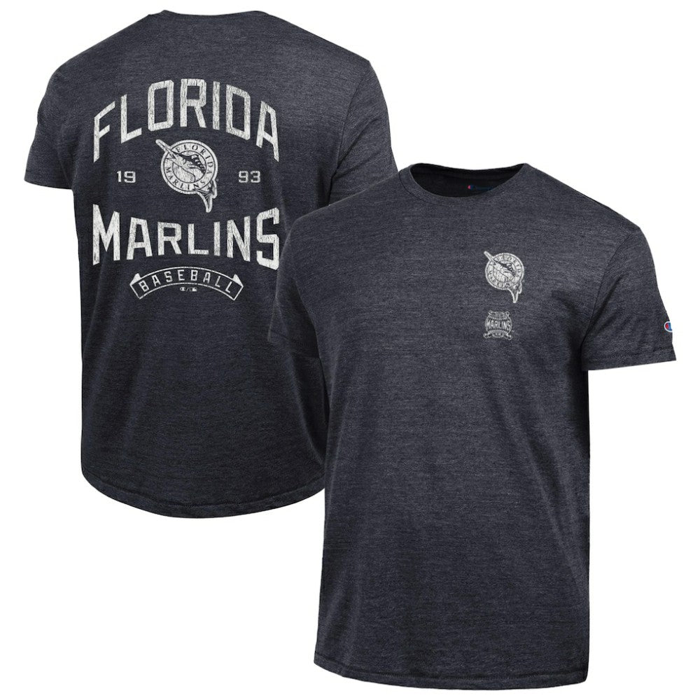 Miami Marlins Champion Vintage 3-Hit Tri-Blend T-Shirt - Black T-shirts