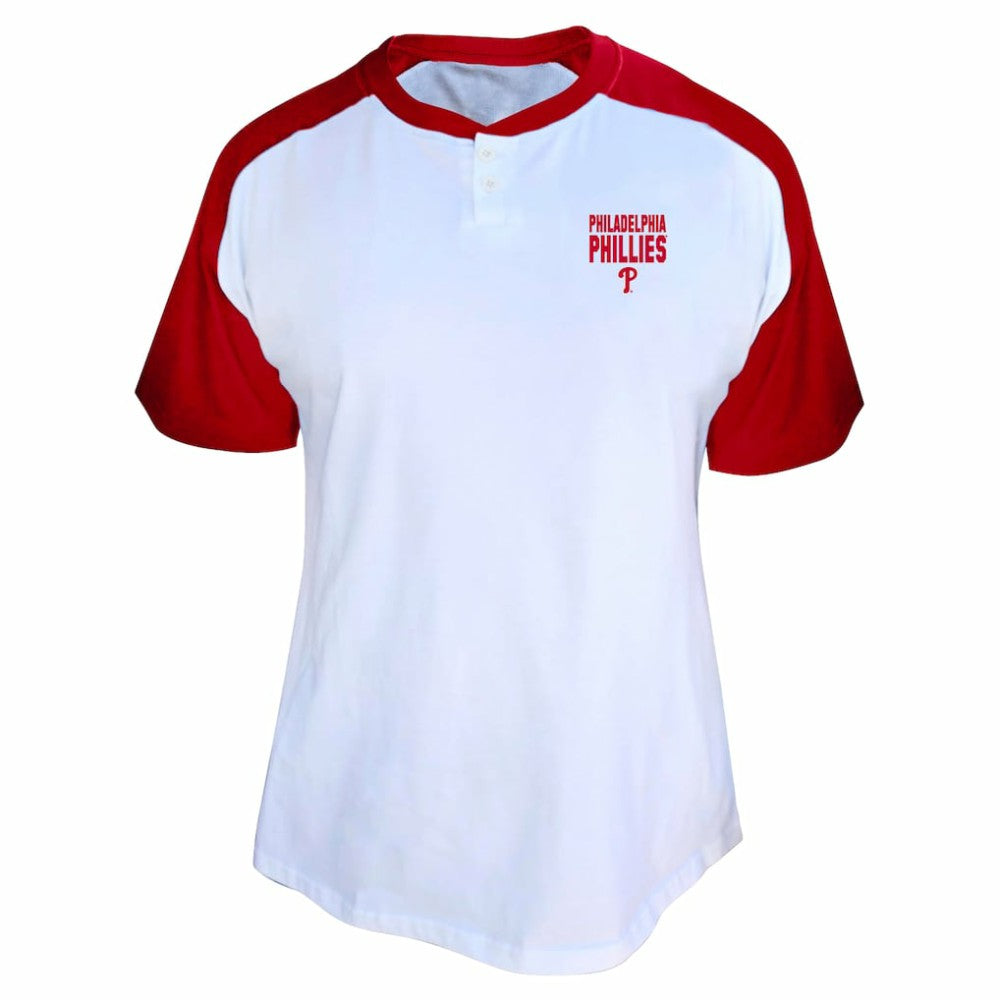 Bryce Harper Philadelphia Phillies Profile Women's Plus Size Name & Number Raglan Henley T-Shirt - White T-shirts