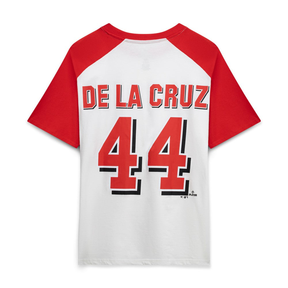 Elly De La Cruz Cincinnati Reds Profile Women's Plus Size Name & Number Raglan Henley T-Shirt - White T-shirts