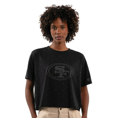 San Francisco 49ers Starter Women's Rhinestone Sprinkle Boxy Cropped T-Shirt Black