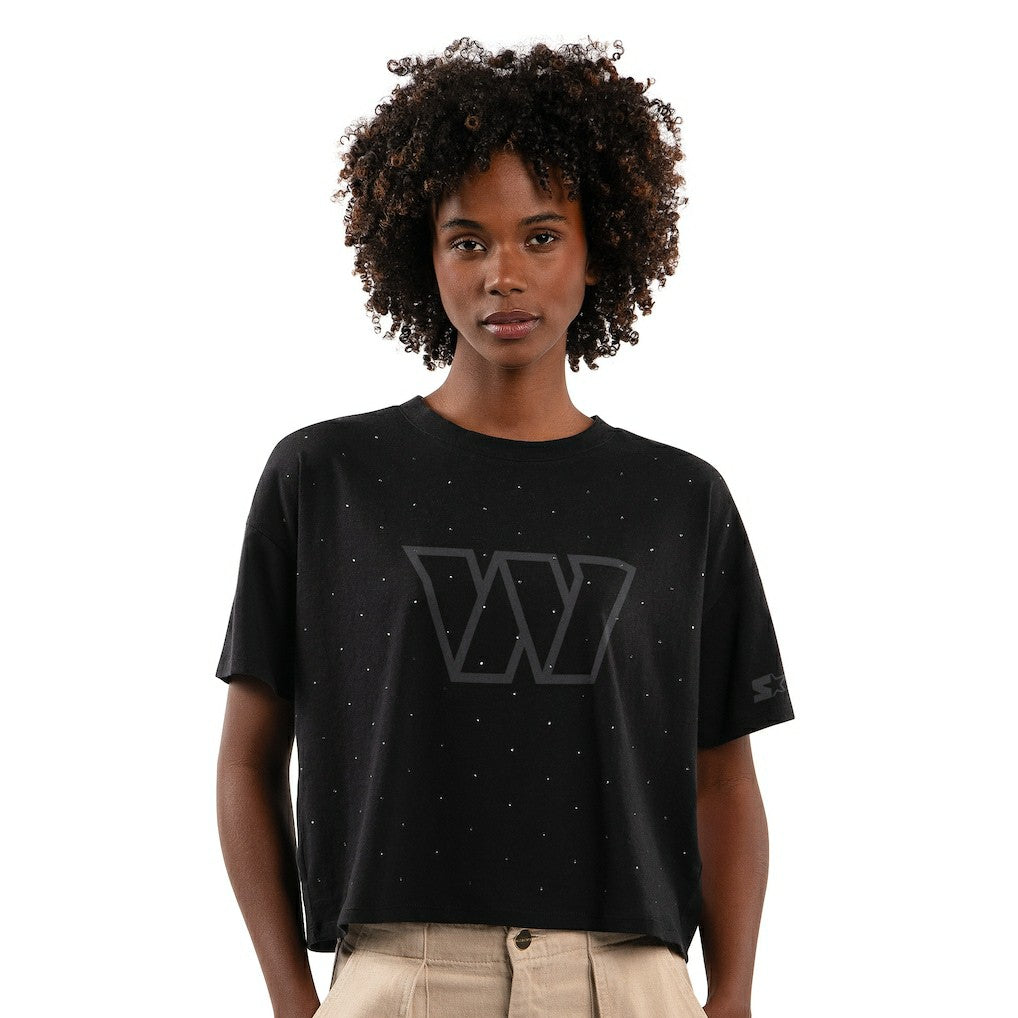 Washington Commanders Starter Women's Rhinestone Sprinkle Boxy Cropped T-Shirt Black