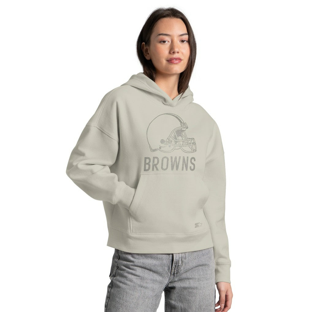 Cleveland Browns Starter Women's Rhinestone Relaxed Hoodie Khaki