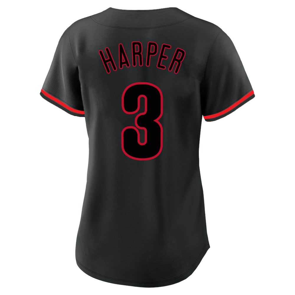 Bryce Harper Philadelphia Phillies Profile Women's Plus Size Player Name & Number Fashion Jersey - Black Jerseys