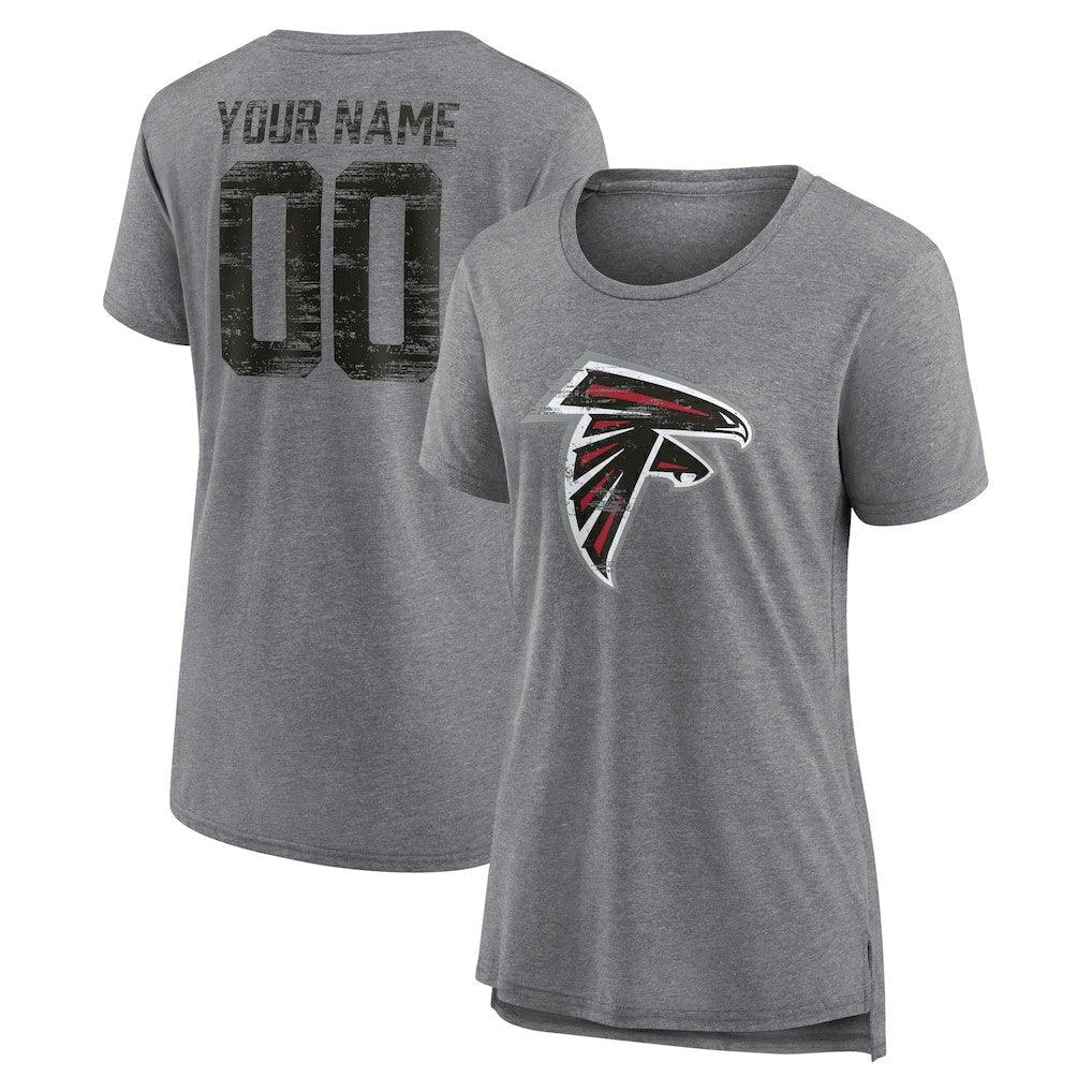 Atlanta Falcons Women's Heritage Custom Name & Number Tri-Blend T-Shirt Gray