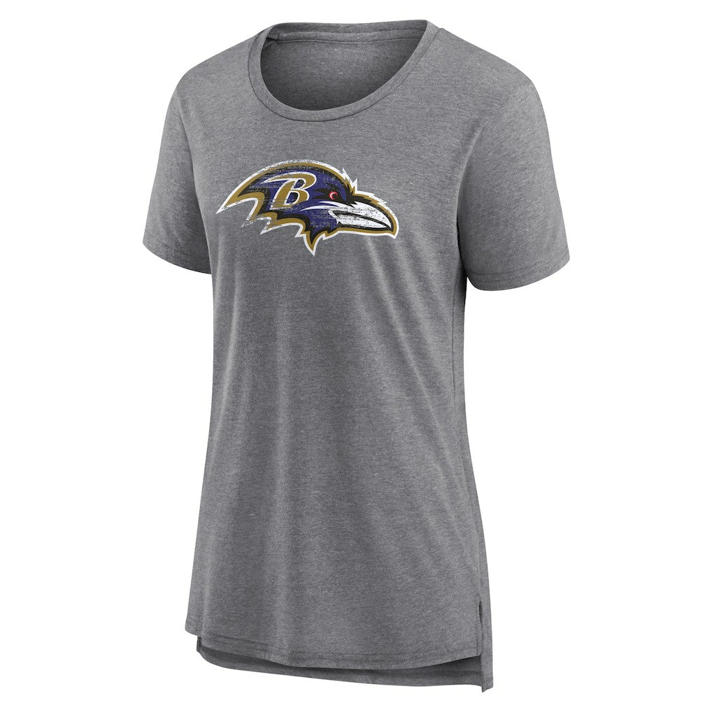 Baltimore Ravens Women's Heritage Custom Name & Number Tri-Blend T-Shirt Gray