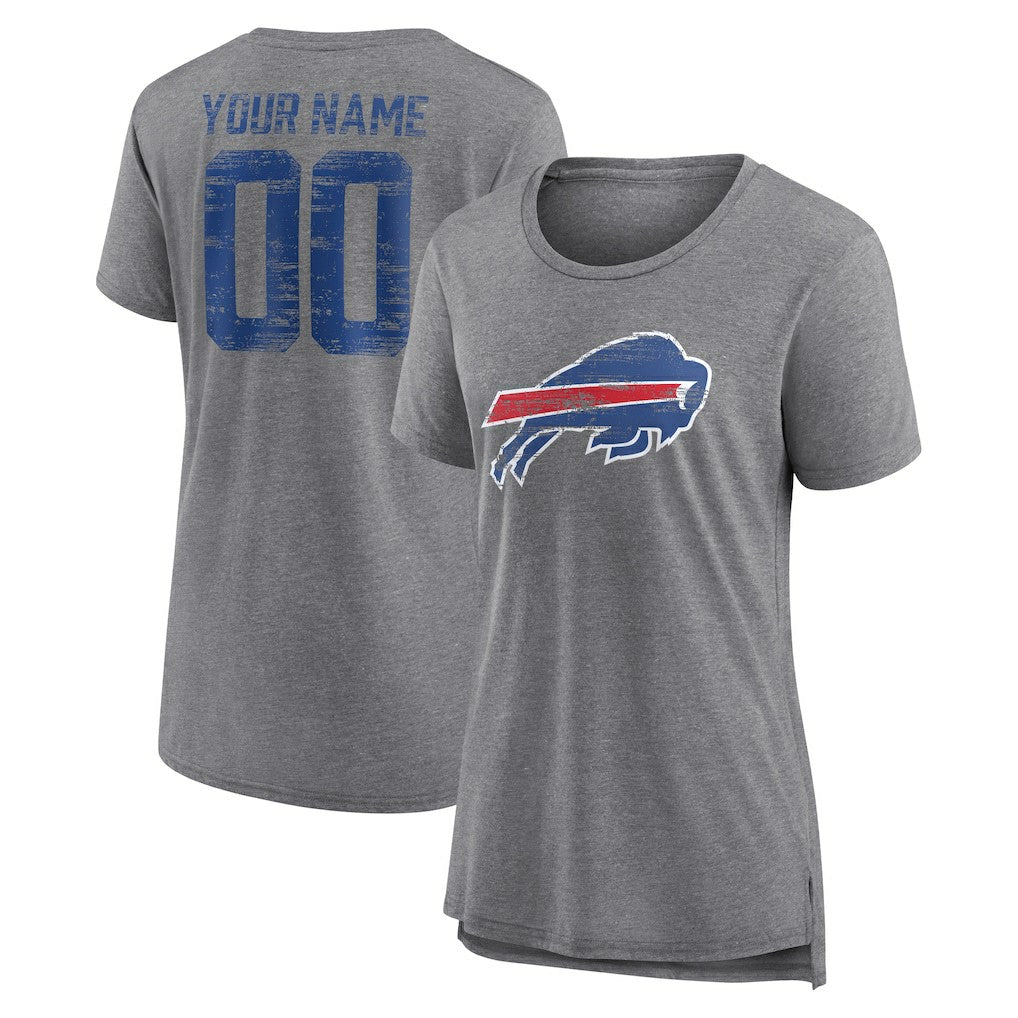 Buffalo Bills Women's Heritage Custom Name & Number Tri-Blend T-Shirt Gray