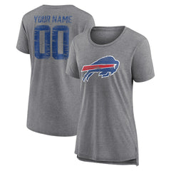 Buffalo Bills Women's Heritage Custom Name & Number Tri-Blend T-Shirt Gray