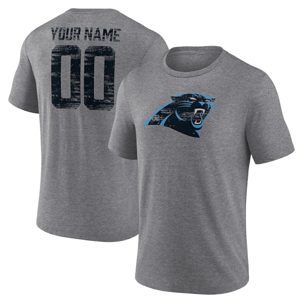 Carolina Panthers Heritage Custom Name & Number Tri-Blend T-Shirt Gray