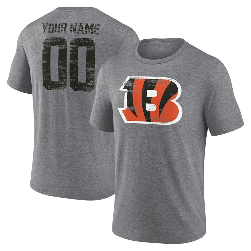 Cincinnati Bengals Heritage Custom Name & Number Tri-Blend T-Shirt Gray
