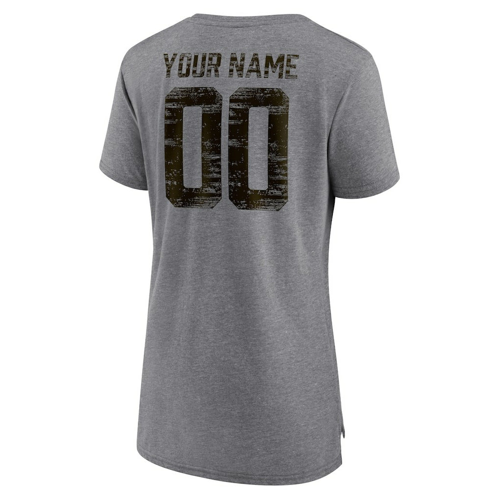 Cleveland Browns Women's Heritage Custom Name & Number Tri-Blend T-Shirt Gray