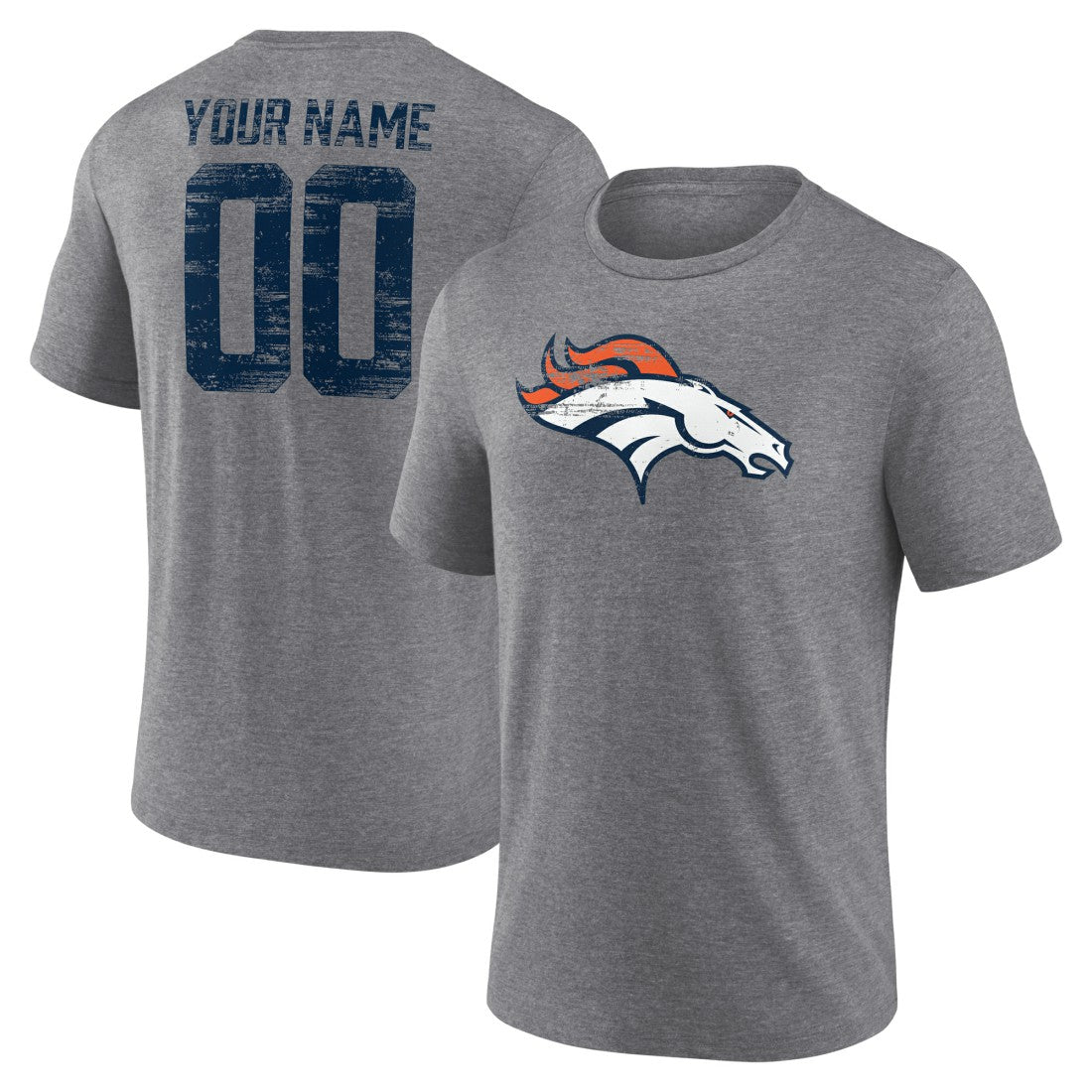 Denver Broncos Heritage Custom Name & Number Tri-Blend T-Shirt Gray