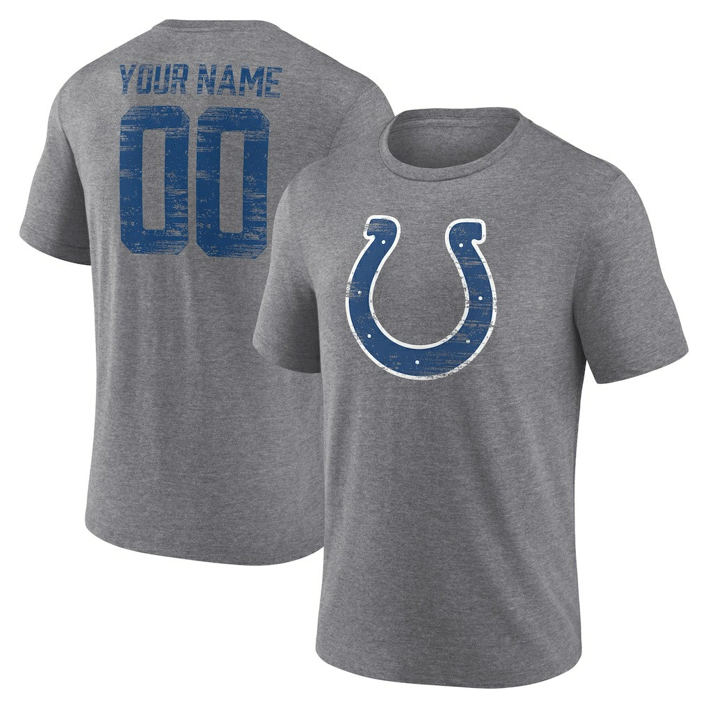 Indianapolis Colts Heritage Custom Name & Number Tri-Blend T-Shirt Gray