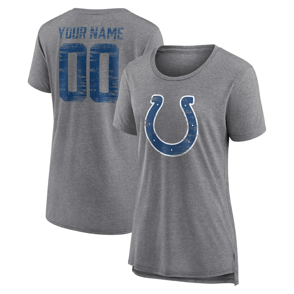 Indianapolis Colts Women's Heritage Custom Name & Number Tri-Blend T-Shirt Gray